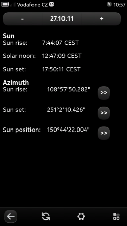 Sun information screen